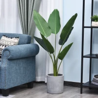 Outsunny 4FT Artificial Bird of Paradise Plant, Fake Tropical Palm Plant with 7 Banana Leaves in Pot, Faux Plant for Indoor , Green(m-7)