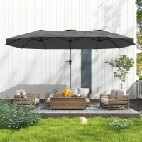 Outsunny 13ft Double-Sided Patio Umbrella with Crank Handle, for Poolside, Deck, Garden, Light Grey(m-7)