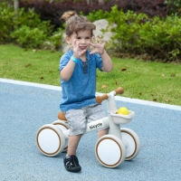 Qaba Toddler Balance Bike for 12–36 Months with Adjustable Seat, Removable Basket, 4 Silent Wheels, Brown