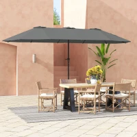 Outsunny 13ft Double-Sided Patio Umbrella with Crank Handle, for Poolside, Deck, Garden, Light Grey(m-10)