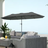 Outsunny 13ft Double-Sided Patio Umbrella with Crank Handle, for Poolside, Deck, Garden, Light Grey(m-9)