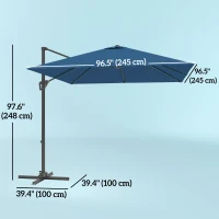 Outsunny 8'x8' Square Patio Hanging Offset Umbrella, Outdoor Cantilever Parasol w/ Cross Base, Navy Blue(m-3)