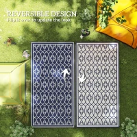 Outsunny Reversible Outdoor Rug, Waterproof Plastic Straw with Carry Bag, 9' x 18', Blue & White Lantern(m-7)