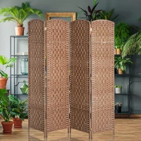 HOMCOM Room Divider, 4 Panel Folding Privacy Screen, 6FT Tall Portable Wicker Weave Partition Wall Divider for Bedroom, Home Office, Natural(m-8)