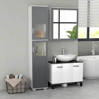 kleankin Bathroom Storage Cabinet Set, Wall Mounted Medicine Cabinet, Bathroom Cabinet with Adjustable Shelves, White & Grey(m-8)