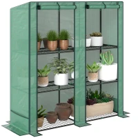 Outsunny Lean-to Greenhouse with 3 Tier Shelves, Mini Greenhouse with 2 Roll-Up Doors for Indoor Outdoor, Green(m-11)