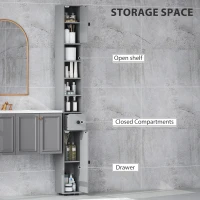 kleankin 71" Tall Bathroom Cabinet, Narrow Toilet Paper Cabinet with Open Shelves, 2 Door Cabinets, Adjustable Shelves, Grey(m-4)