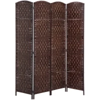 HOMCOM Room Divider, 4 Panel Folding Privacy Screen, 6FT Tall Portable Wicker Weave Partition Wall Divider for Bedroom, Home Office, Brown(m-11)