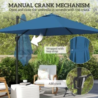 Outsunny 8'x8' Square Patio Hanging Offset Umbrella, Outdoor Cantilever Parasol w/ Cross Base, Navy Blue(m-6)