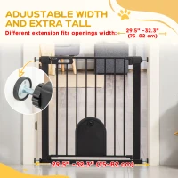 PawHut 30"-32" Extra Wide Pet Gate Barrier with Small Door, 30"H Dog Gate with Safety Gate Barrier, Stair Pressure Fit, Black(m-7)
