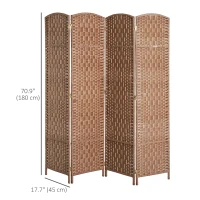 HOMCOM 6ft Folding Room Divider, 4 Panel Wall Partition with Wooden Frame for Bedroom, Home Office, Natural(m-3)