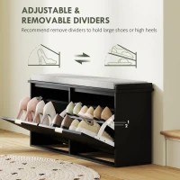 HOMCOM Shoe Storage Bench with Padded Seat Cushion and Flip-Drawer, Entryway Bench, Shoe Cabinet, 40.9x10.2x18.7 Inches, Black(m-6)