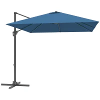 Outsunny 8'x8' Square Patio Hanging Offset Umbrella, Outdoor Cantilever Parasol w/ Cross Base, Navy Blue(m-11)