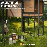 PawHut Wooden Rabbit Hutch Outdoor, 85" Large Bunny Cage with Steel Run, Removable Plastic Tray, Asphalt Roof, Ramp(m-6)