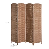 HOMCOM Room Divider, 4 Panel Folding Privacy Screen, 6FT Tall Portable Wicker Weave Partition Wall Divider for Bedroom, Home Office, Natural(m-3)