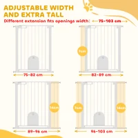 PawHut 30"-41" Extra Wide Pet Gate Barrier with Small Door, 35"H Dog Gate with Safety Gate Barrier, Stair Pressure Fit, White(m-7)