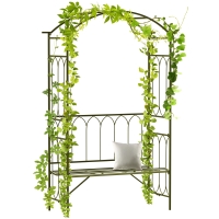 Outsunny Metal Trellis Arbor Arch for Climbing Plants with Garden Bench, Grow Grapes and Vines, Decorative Seating,  Black