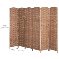 HOMCOM 6ft Folding Room Divider, 6 Panel Wall Partition with Wooden Frame for Bedroom, Home Office, Natural(m-3)