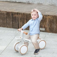 Qaba Toddler Balance Bike for 12–36 Months with Adjustable Seat, Removable Basket, 4 Silent Wheels, Brown(m-8)