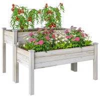 Outsunny 2 Tiers Wood Plant Raised Bed Flower Vegetable Herb Grow Box Stand Garden  Step Planter Stand Free Combination Natural(m-2)