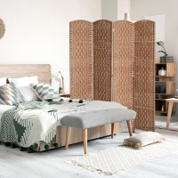 HOMCOM Room Divider, 4 Panel Folding Privacy Screen, 6FT Tall Portable Wicker Weave Partition Wall Divider for Bedroom, Home Office, Natural(m-10)