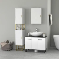 kleankin 2-Piece Bathroom Storage Cabinet Set, Bathroom Cabinets with Adjustable Shelves, Free Standing, Wall-Mounted, White(m-8)
