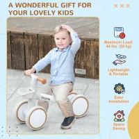 Qaba Toddler Balance Bike for 12–36 Months with Adjustable Seat, Removable Basket, 4 Silent Wheels, Brown(m-9)
