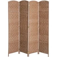 HOMCOM Room Divider, 4 Panel Folding Privacy Screen, 6FT Tall Portable Wicker Weave Partition Wall Divider for Bedroom, Home Office, Natural(m-11)