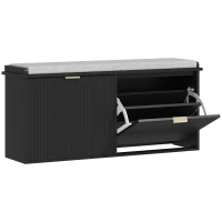 HOMCOM Shoe Storage Bench with Padded Seat Cushion and Flip-Drawer, Entryway Bench, Shoe Cabinet, 40.9x10.2x18.7 Inches, Black(m-12)