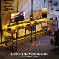 HOMCOM 58" Reversible L Shaped Computer Desk, Corner Desk with Monitor Stand, Power Outlets and LED Lights, Rustic Brown(m-7)