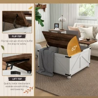 HOMCOM TV Stand and Coffee Table Set, TV Console Table for up to 50" TV , Center Table with Hinged Lift Top , Distressed White(m-4)