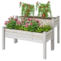 Outsunny 2 Tiers Wood Plant Raised Bed Flower Vegetable Herb Grow Box Stand Garden  Step Planter Stand Free Combination Natural(m-11)