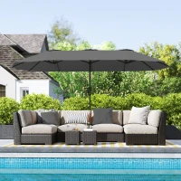 Outsunny 13ft Double-Sided Patio Umbrella with Crank Handle, for Poolside, Deck, Garden, Light Grey(m-8)
