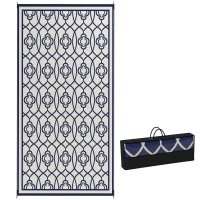 Outsunny Reversible Outdoor Rug, Waterproof Plastic Straw with Carry Bag, 9' x 18', Blue & White Lantern(m-1)
