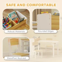 Qaba Kids Table and Chairs Set, Toddler Art Table and Chair Set with Paper Roll, Storage Shelves and Drawers, Natural Wood(m-7)