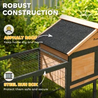 PawHut Wooden Rabbit Hutch Outdoor, 85" Large Bunny Cage with Steel Run, Removable Plastic Tray, Asphalt Roof, Ramp(m-5)