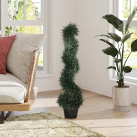 Outsunny 35.5" Topiary Trees Artificial Faux Fakes Spiral Plant Green Cedar Tree Indoor Decor with Nursery Pot(m-8)