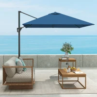 Outsunny 8'x8' Square Patio Hanging Offset Umbrella, Outdoor Cantilever Parasol w/ Cross Base, Navy Blue(m-10)