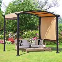 Outsunny 10' x 8' Outdoor Retractable Canopy Pergola Steel Frame Patio Pergola Shelter Sun Shade with Arc Roof, Beige(m-1)