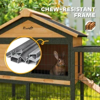 PawHut Wooden Rabbit Hutch Outdoor, 85" Large Bunny Cage with Steel Run, Removable Plastic Tray, Asphalt Roof, Ramp(m-8)