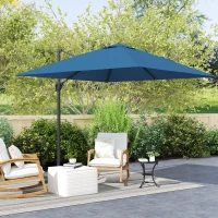 Outsunny 8'x8' Square Patio Hanging Offset Umbrella, Outdoor Cantilever Parasol w/ Cross Base, Navy Blue(m-8)