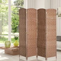 HOMCOM Room Divider, 4 Panel Folding Privacy Screen, 6FT Tall Portable Wicker Weave Partition Wall Divider for Bedroom, Home Office, Natural(m-7)