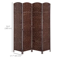 HOMCOM 6ft Folding Room Divider, 4 Panel Wall Partition with Wooden Frame for Bedroom, Home Office, Brown(m-3)