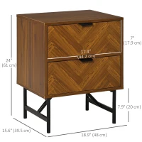 HOMCOM Bedside Table, Nightstand for Bedroom, End Side Table Dresser Storage with 2 Drawers, Walnut Brown(m-3)
