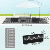 Outsunny 9' x 18' Outdoor RV Rug, Reversible Patio Floor Mat with Carry Bag, Lantern, Black and White(m-3)