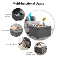 HOMCOM Round Storage Ottoman Bench, Button Tufted Ottoman with Flip Top for Living Room, Entryway and Bedroom, Gray(m-8)