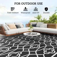 Outsunny 9' x 18' Outdoor RV Rug, Reversible Patio Floor Mat with Carry Bag, Lantern, Black and White(m-6)