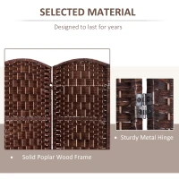 HOMCOM Room Divider, 4 Panel Folding Privacy Screen, 6FT Tall Portable Wicker Weave Partition Wall Divider for Bedroom, Home Office, Brown(m-5)