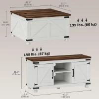 HOMCOM TV Stand and Coffee Table Set, TV Console Table for up to 50" TV , Center Table with Hinged Lift Top , Distressed White(m-3)