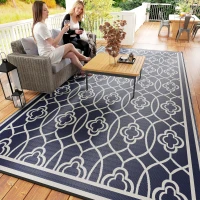 Outsunny Reversible Outdoor Rug, Waterproof Plastic Straw with Carry Bag, 9' x 18', Blue & White Lantern(m-9)